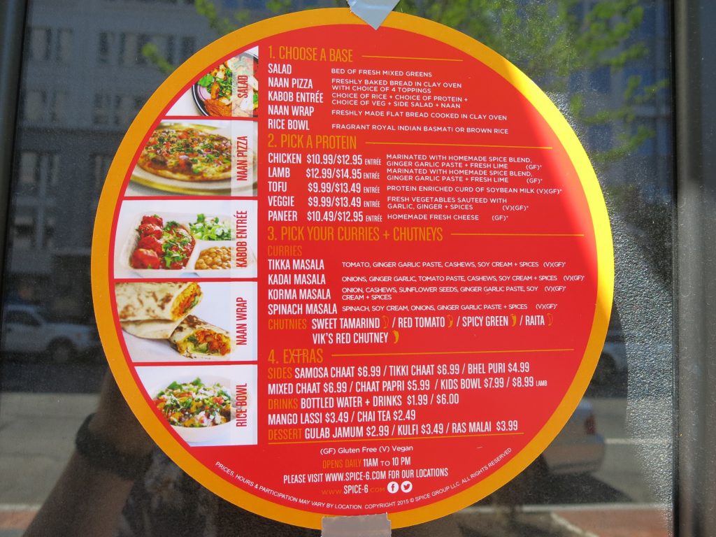 spice 6 menu