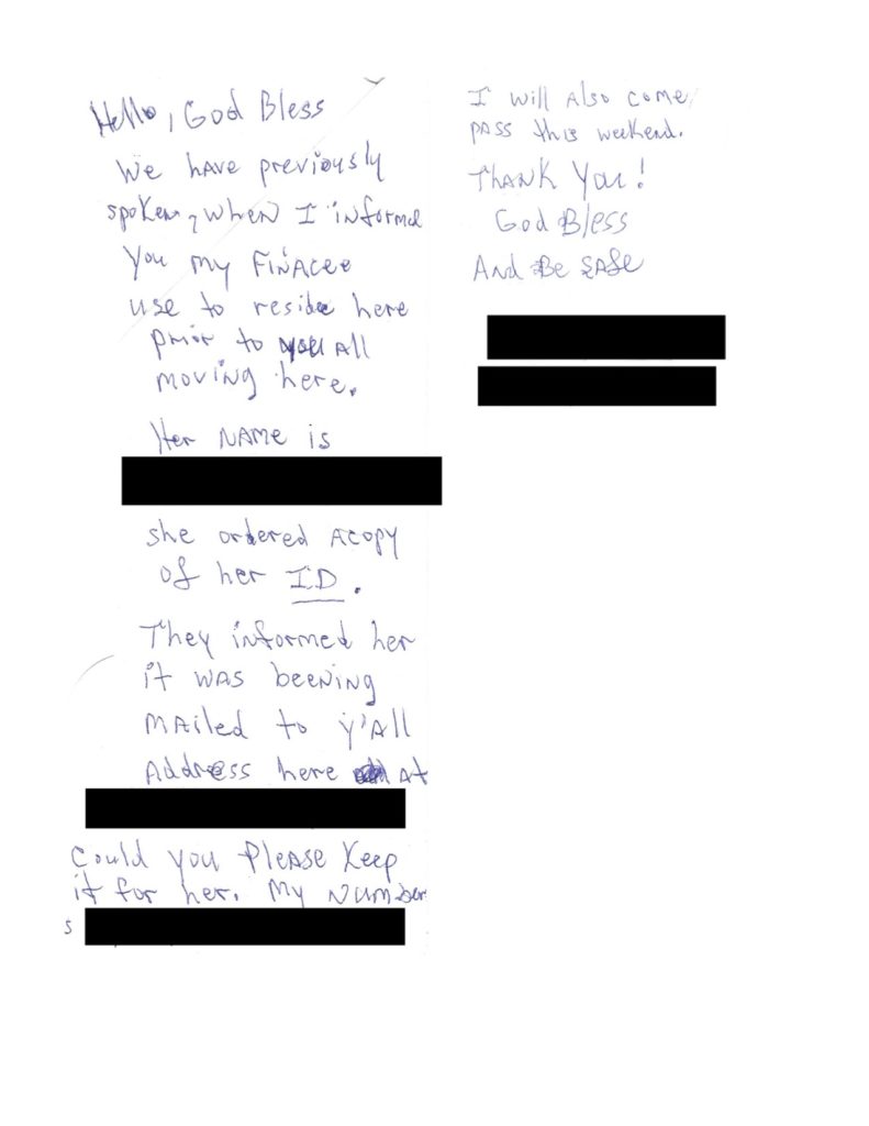 Letter for ID