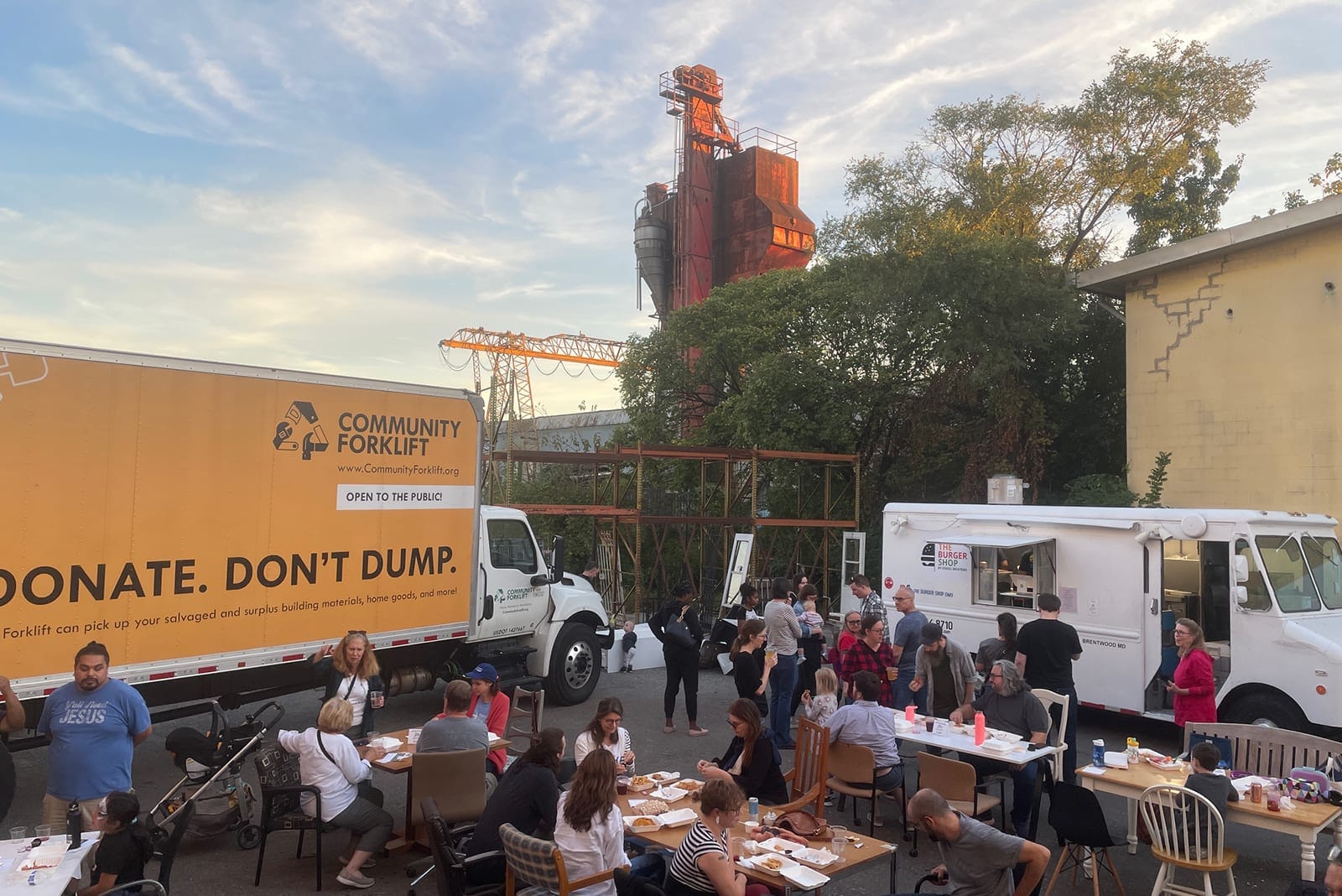 Food trucks put up shop in our reuse warehouse courtyard.